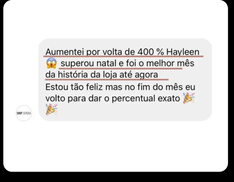 Print de WhatsApp: aumentei por volta de 400%, superou o Natal e foi o melhor mês da história da loja